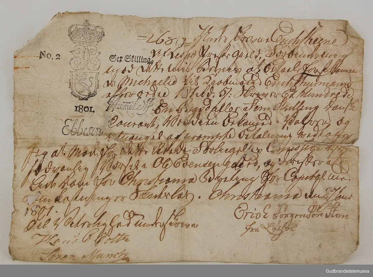 Dokument, antagelig et skyldbrev datert i juni 1801. Dokumentet er rektangulært, og teksten er skrevet for hånd. 

