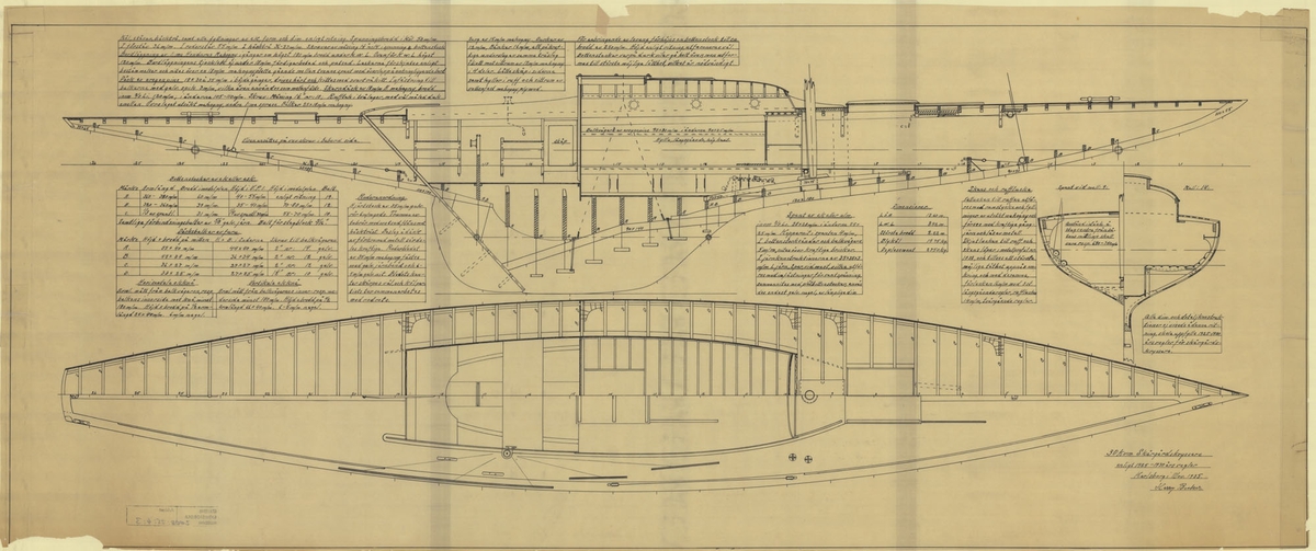 Byggnadsritning i plan och profil med tvärsnitt