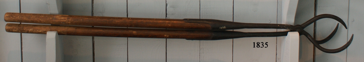 Kultång av järn, med skaft av trä.