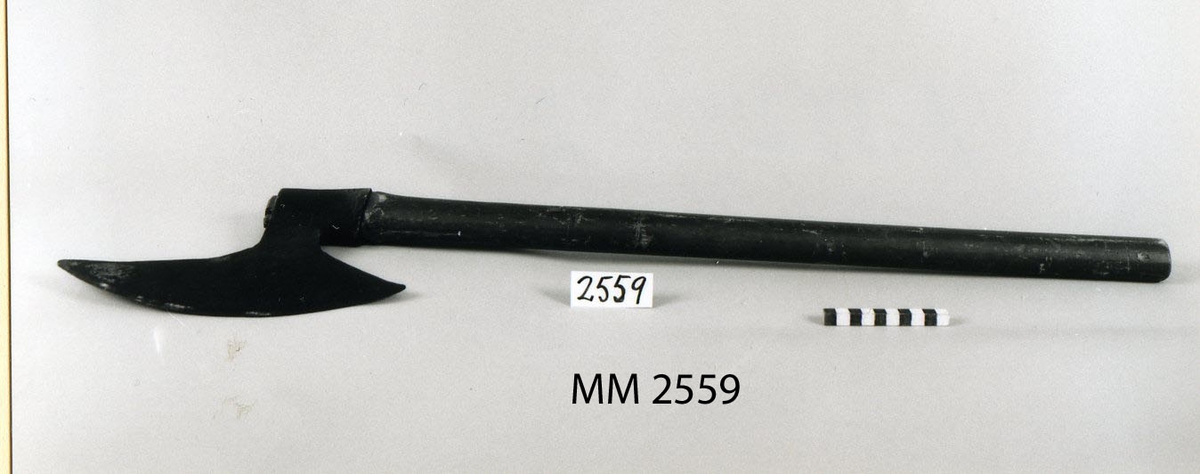 Änterbila av äldre modell. Av järn med skaft av trä, grönmålat.