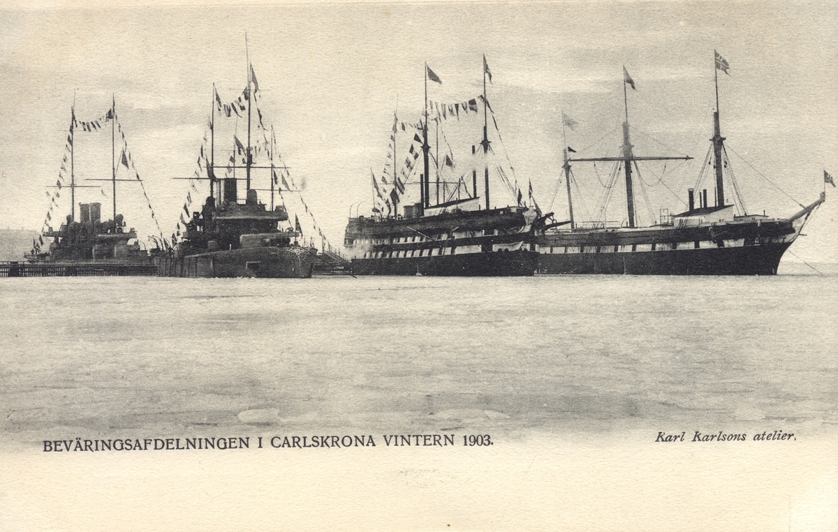 Vykort på beväringsavdelningen i Karlskrona vintern 1903