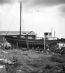 Uppland, Stockholms län, Frötuna skeppslag, Länna socken, Vettershaga. Vedjakten Adalia på Bergshamra varv.  Foto i juni 1950.