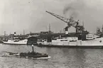 Lastångarna GONDUL och WASABORG i Rotterdams hamn strax före krigsutbrottet 1939.