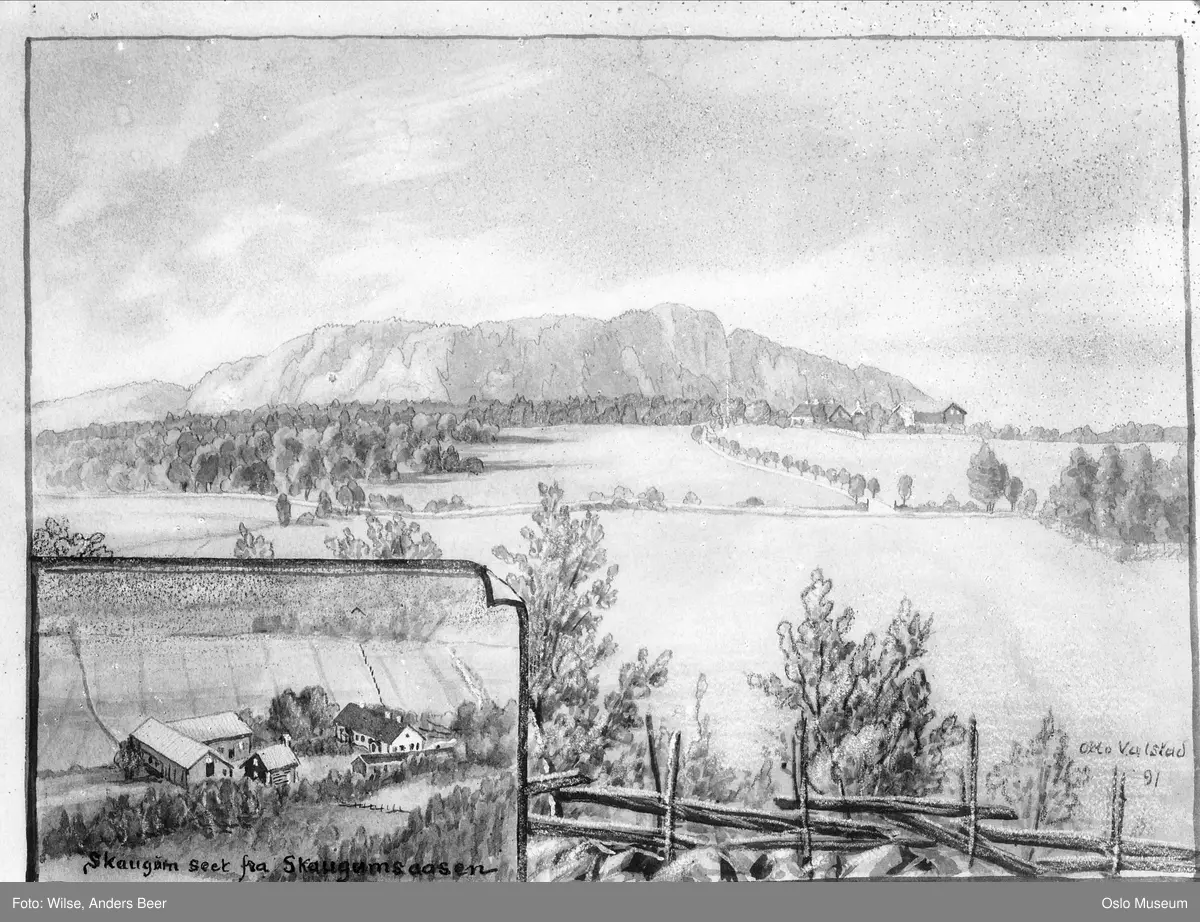 tegning: kulturlandskap, Skaugum gård