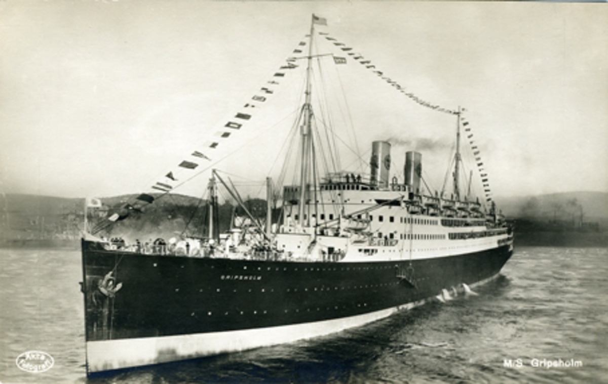 M/S Gripsholm. Äkta fotografi.Granbergs Aktiebolag, Stockholm. Import.