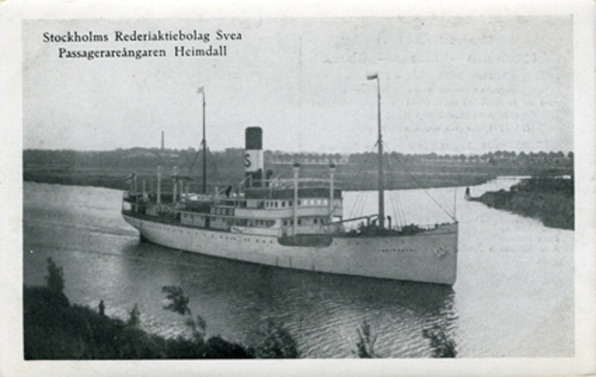 Stockholms Rederiaktiebolag Svea
Passagerarångaren Heimdall
[på baksidan] Expressförbindelse Stockholm-Kalmar-Lübeck under sommaren 1924...[inkl. tidtabell]