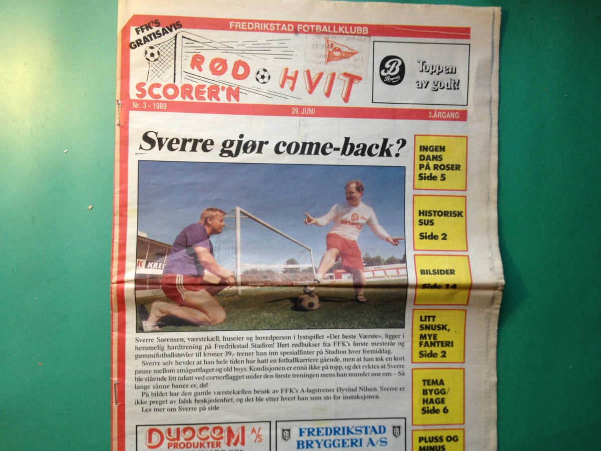 Diverse aviser mottatt til Fotballmuseet januar 2013.Fredriksstad Blad, Sportsmanden, Rød-hvitscorer'n med ulik datering.