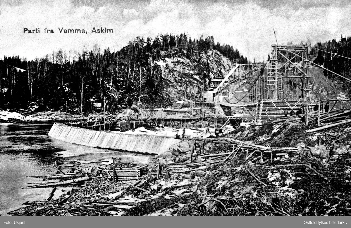 Vamma kraftverk under anlegg 1908.