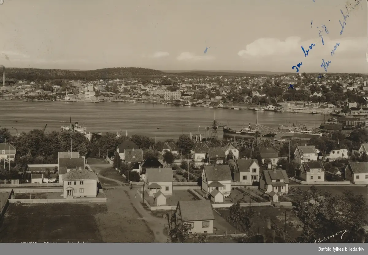 oversiktsbilde, bolighus, havn, moss indre havn, båt,