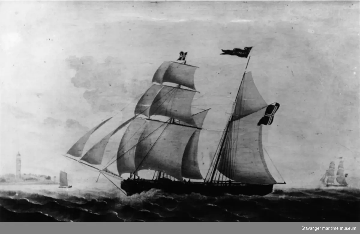 Avfotografert skipsportrett av skonnert "Magneten", Stavanger 1850. 