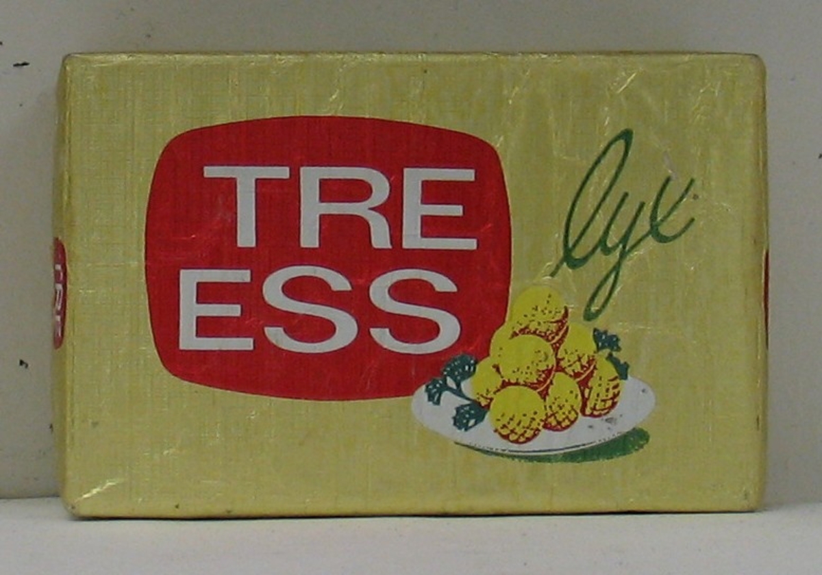 Papp -pappersemballage, skyltmaterial, Tre Ess margarin.