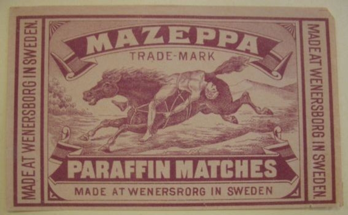 Etiketten tillhör en samling insatta i ett album med 478 st. tändsticksetiketter, Huvudsakligen från Vänersborgs Tändsticksfabrik, vilken hade tillverkning åren 1848-1932.

11 st av etiketterna härrör från Ellbo Tändsticksfabrik, Lilla Edet, med tillverkning åren 1867 -1895.

Säljaren av etiketterna har varit samlare och har ingen direkt anknytning till tändsticksfabrikerna. Länsmuseet inköpte etiketterna då de utgör ett intressant källmaterial till vetskap om en för länet och landet viktig industri. I köpet ingick även tre askar, där en var fylld med tändstickor och en annan saknade etikett.
