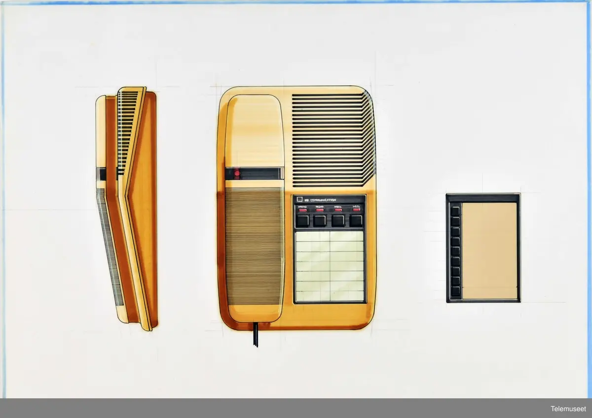 Arkitektskisse forstudier tastafon sennepsfarge design  John Houghton. 