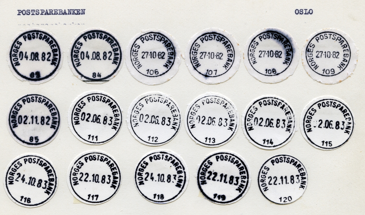 Stempelkatalog Oslo, Postsparebanken, Postbanken, Oslo.