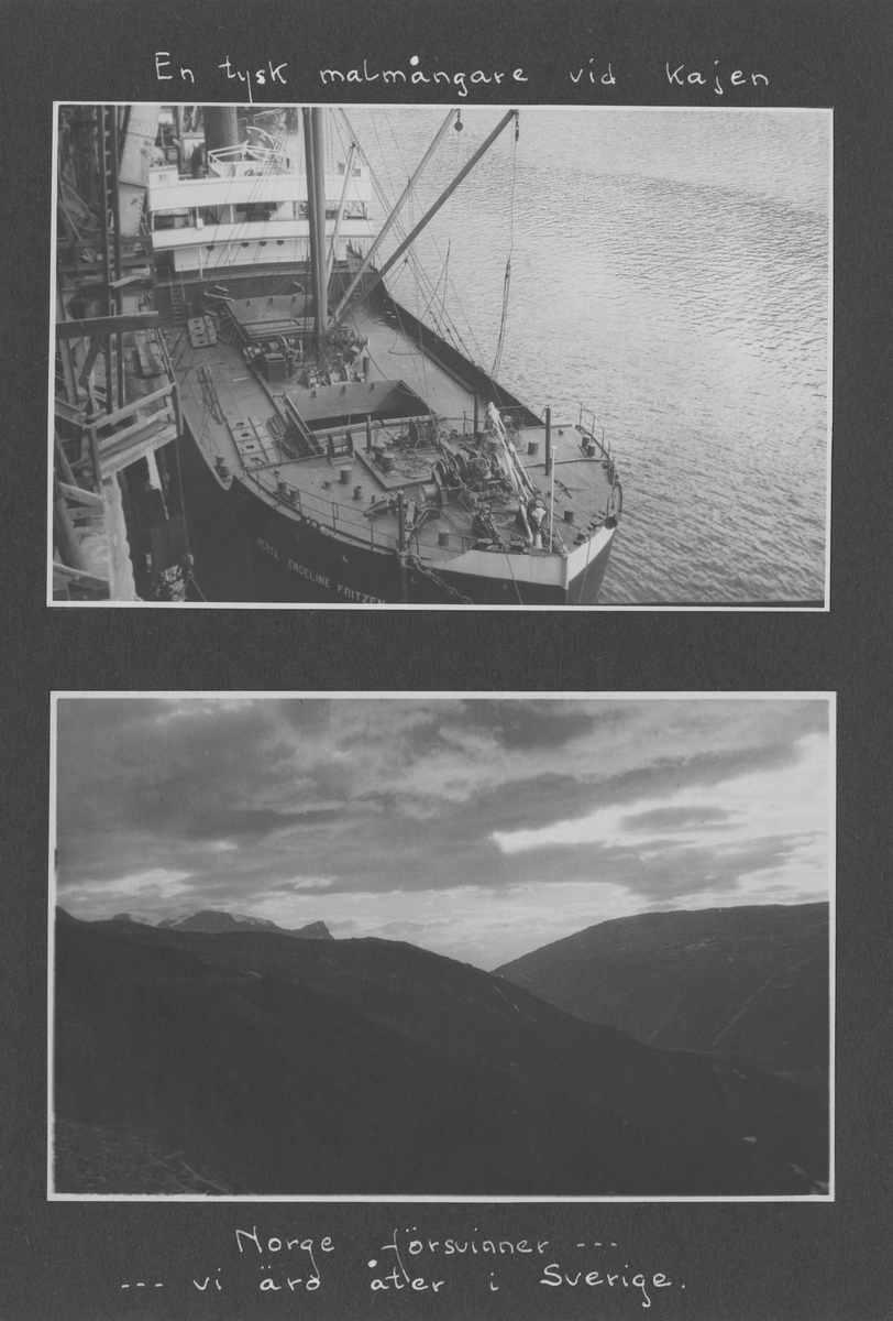 Svenska Spetsbergsexpeditionen 1928, band 3.    Band 3 av 5 dokumentationsalbum från svenska Spetsbergsexpeditionen år 1928, där Umberto Nobile och besättningen på luftskeppet Italia räddades.  48 fotografier monterade på 26 albumblad.    Motiv: I lägret i Kings Bay, hemresa via Narvik.  Personer, fartyg, natur, omgivningar, mm.