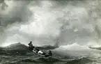 Lotsbåt i storm.
Oljemålning 1850.
Storlek 44 x 70 cm.