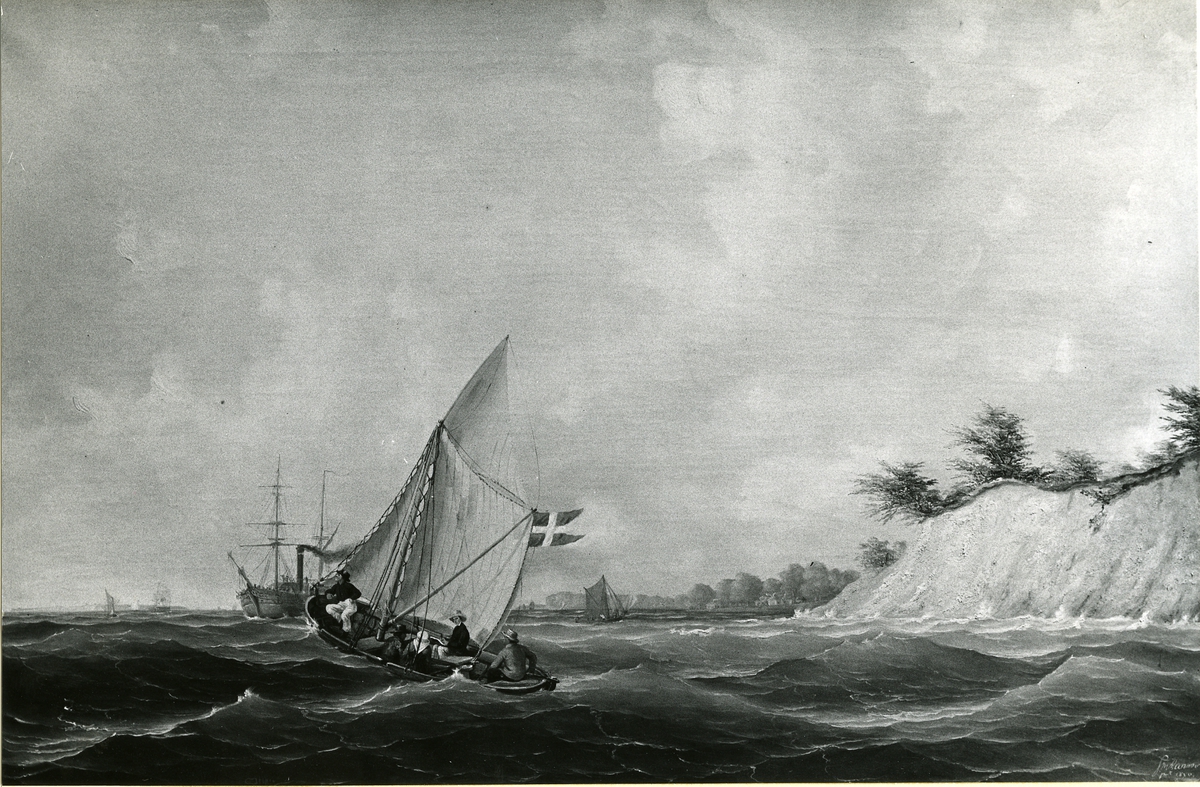 Jakt utanför danska kusten.
(med Marcus Larsson ombord)
Oljemålning 1850.
Storlek 77 x 116 cm.