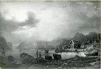 Norskt fjordlandskap.
Oljemålning 1852.
Storlek 37 x 56 cm.