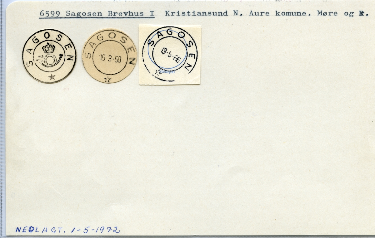 Stempelkatalog  6599 Sagosen, Aure kommune, Møre og Romsdal