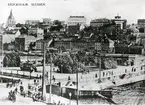 Vykort visande Stockholms sluss.
Tidpunkt omkring 1907.