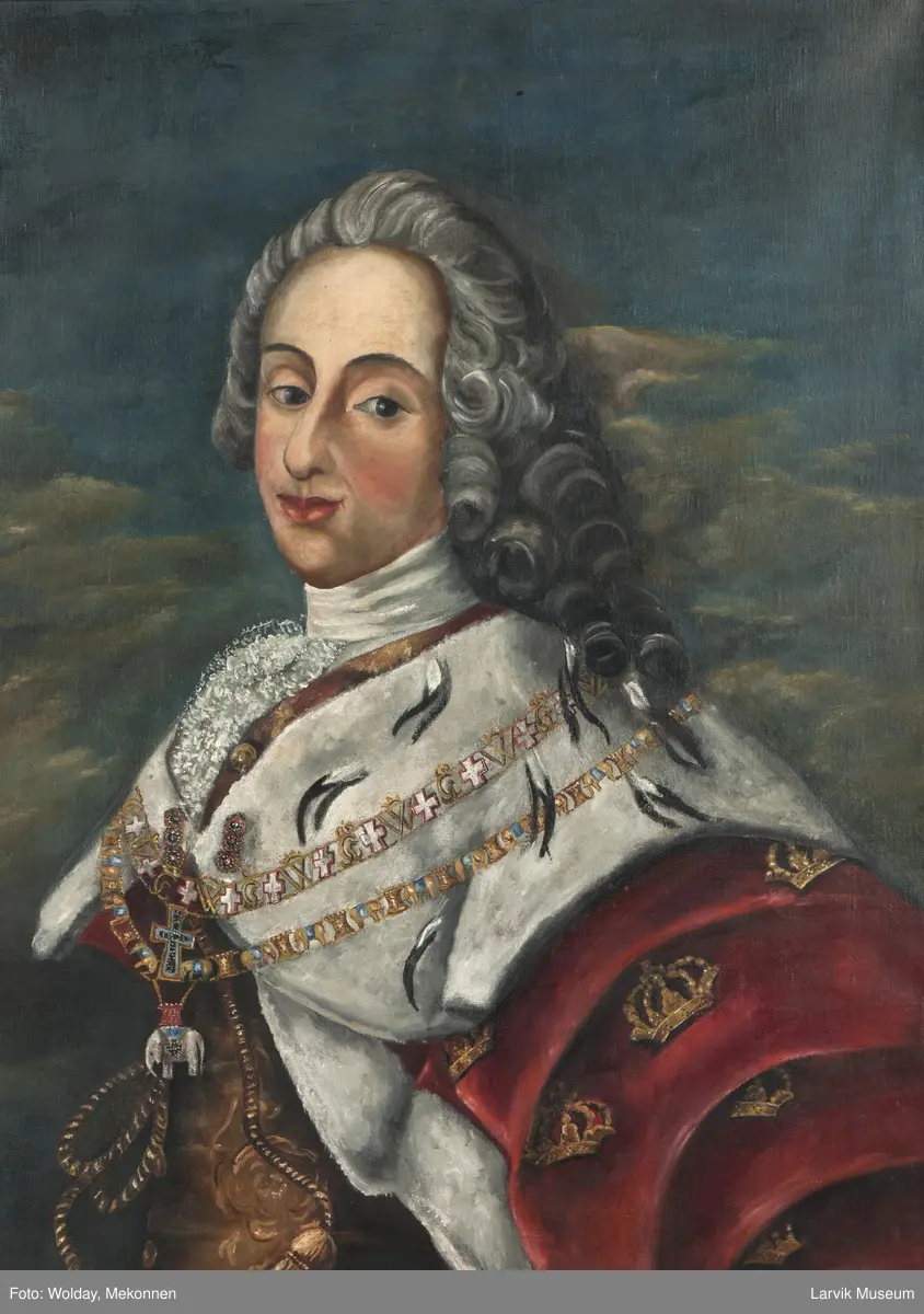 Kong Frederik V i rustning og hermelinskappe