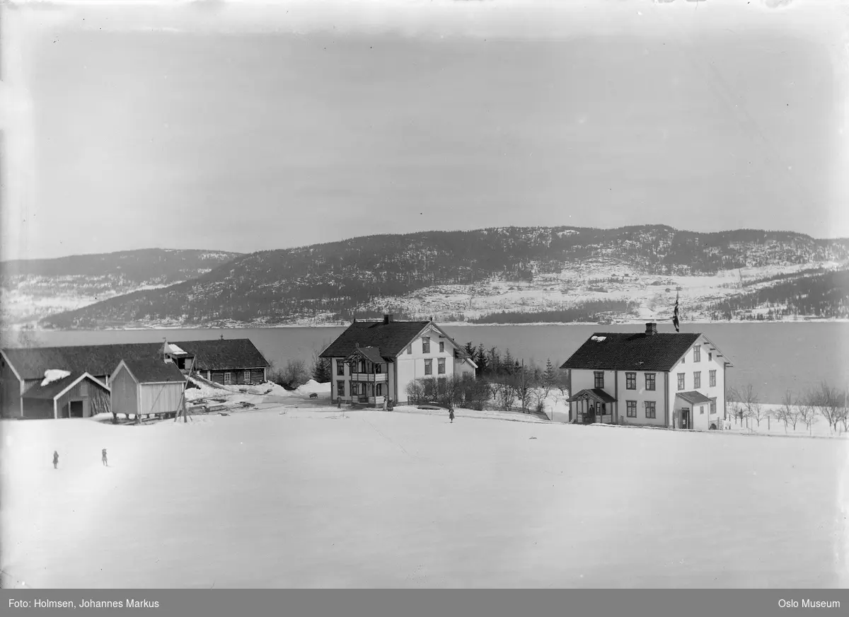 landskap, gård, innsjø, snø