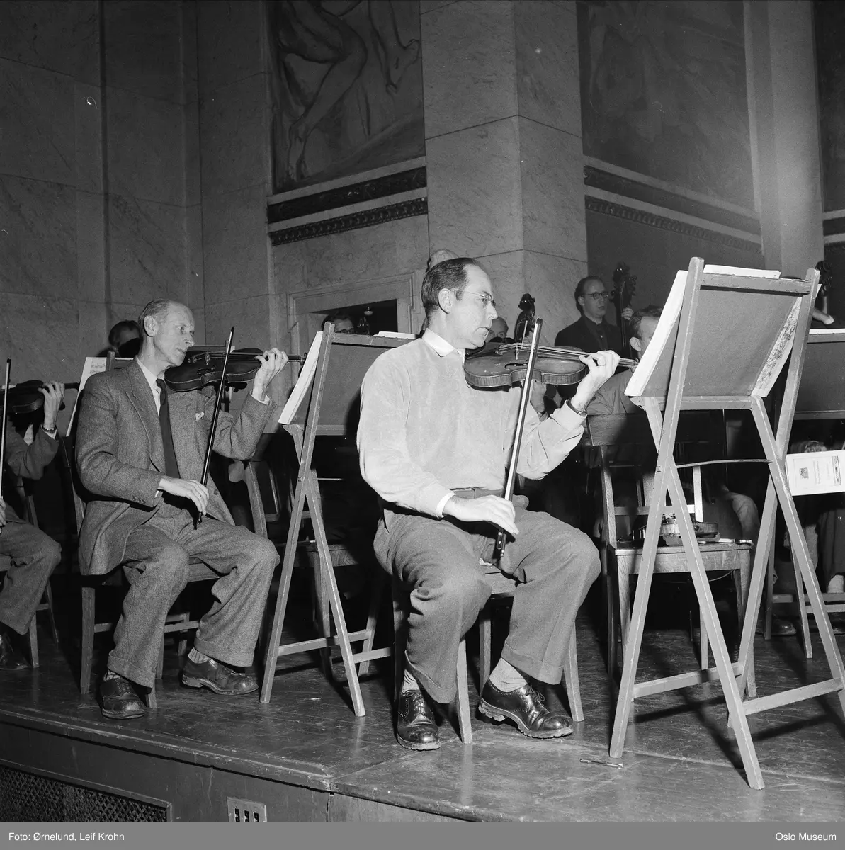 Universitetet, interiør, aulaen, Filharmonisk Selskaps Orkester, musikere, prøve