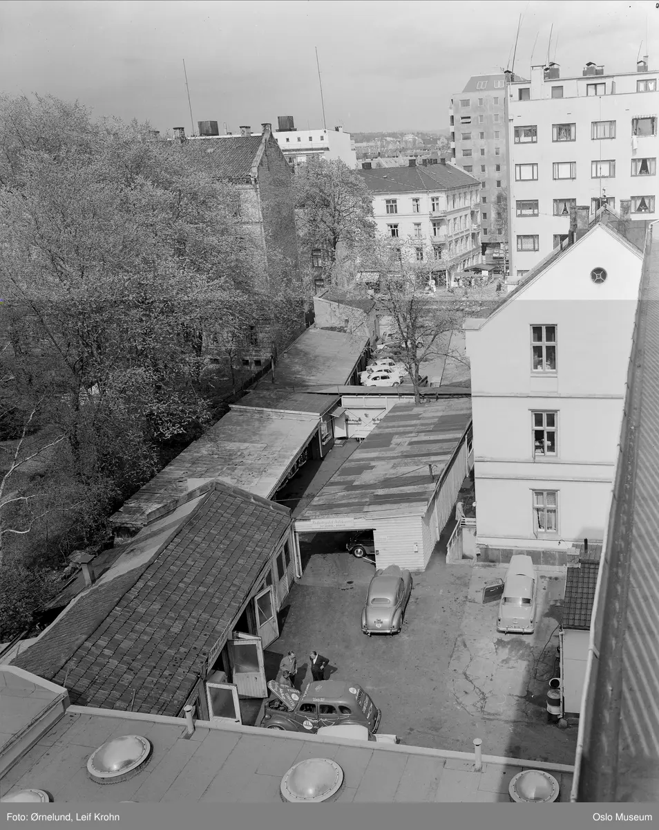 utsikt, Essostasjon, biler, bygårder