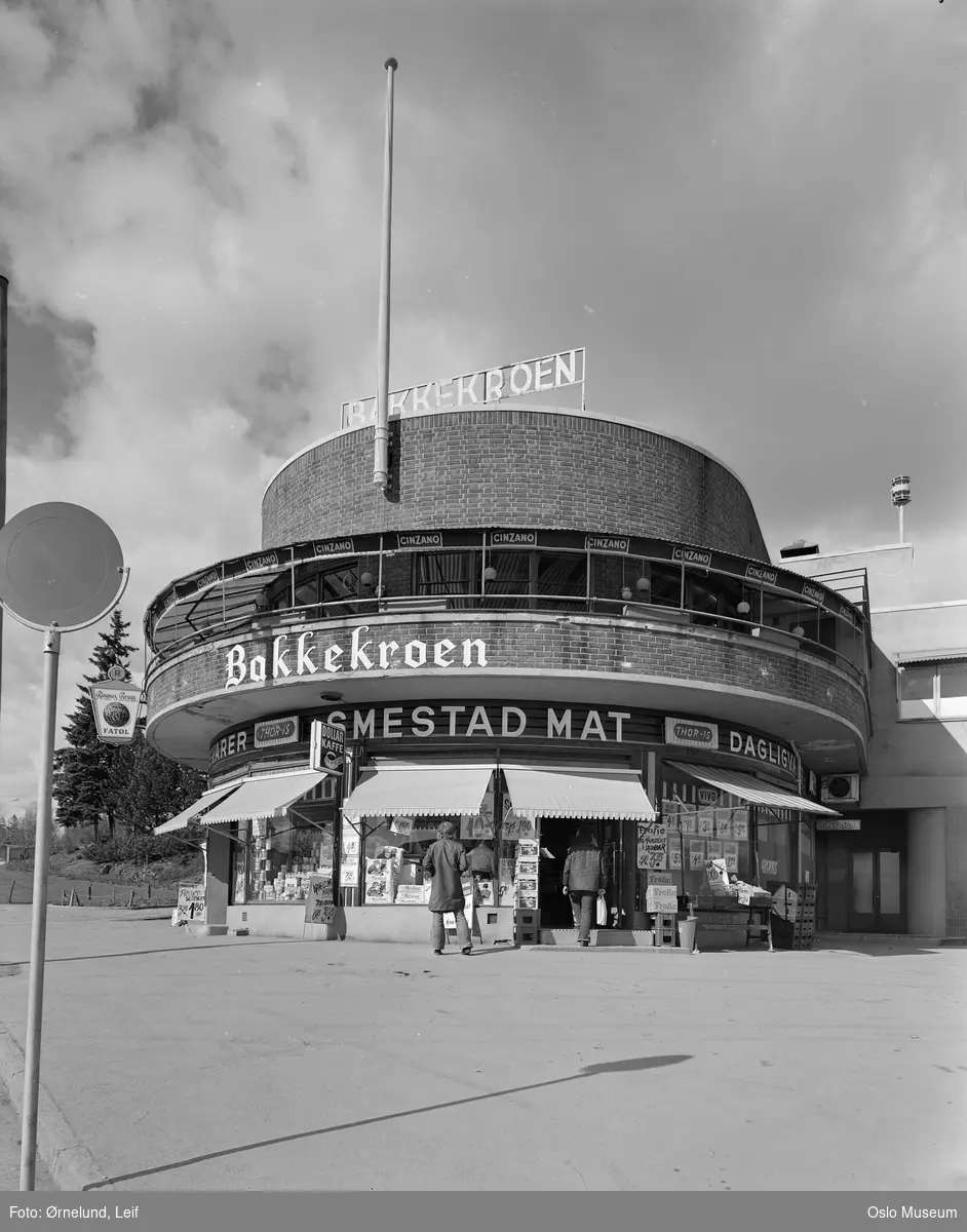 Bakkekroen restaurant, Smestad mat, dagligvareforretning, mennesker