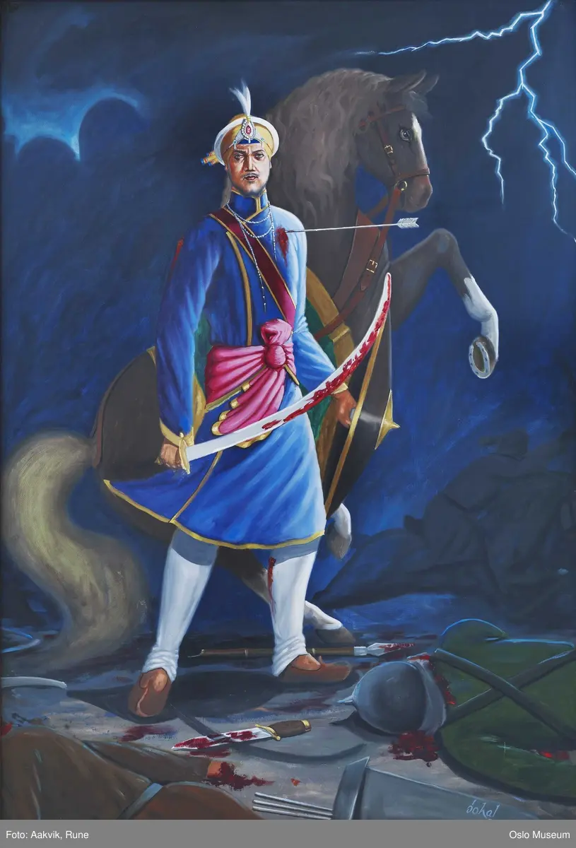 Sikhisme, Gurduara Sri Guru Nanak Dev Ji, sikh tempel, Alnabru i Oslo, interiør, hellig bok, symboler, hellige gjenstander, musikere, menn