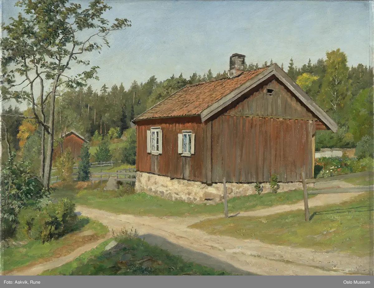 arkitektur liten rødmalt stue