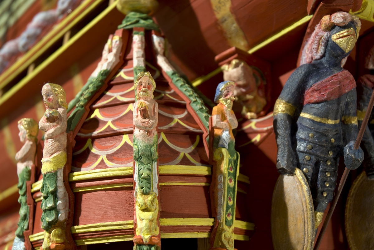 Detaljer på Vasa-modellen efter målning.