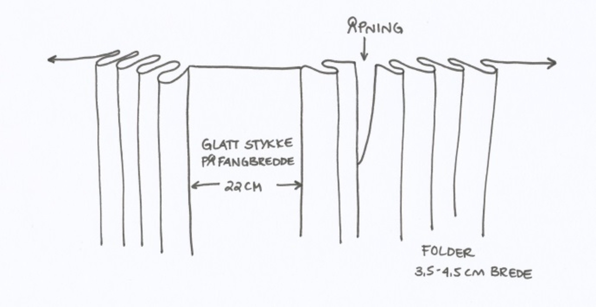 Stakk i samme stoff som liv SM.008023.01; svart og brunrutet ull i hjemmevevd toskaft. Stakken er falmet og slitt med en del hull spredt utover. Sydd sammen for hånd med attersting med svart bomullstråd av fem vevbredder som har jarekanter. Stakken har et 22 cm bredt glatt stykke midt på foran og foldelagt på begge sider. Åpningen er i venstre side og er 21 cm lang. Stakken har fire folder foldelagt mot høyre og seks folder foldelagt mot venstre, 3,5-4,5 cm brede. Midt på bak er det et 13 cm rynket felt med en halv fold over på begge sider. Foldene er tråklet med mørk blå ulltråd, sydd på med attersting med svart bomullstråd og så kastet med faldesting med svart bomullstråd. Linningen er i samme stoff som kjolen og sydd med faldesting med svart bomullstråd deretter med prikkesting med brun lintråd midt på linningen. Lukkes med to metallhekter. Stakken har en 4 cm bred hengefald 11,5 cm fra nedkanten, sydd med faldesting med svart bomullstråd, og en 7,5 cm bred skoning i stripet bomullsstoff sydd med faldesting med svart bomullstråd. Dette er kjøpetøy i fargene beige, rosa, lys blå, blå, mørk blå, hvit og grå. Stakken har en 21 cm lang og 19 cm bred lomme på høyre side i samme stoff som fôret på livet, sydd fast med attersting med ubleket bomullstråd. Stakken har en metallhempe midt på bak på linningen for å hekte på livet og skal brukes utenpå livet.