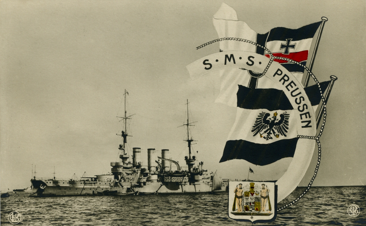Tyska slagskeppet SMS PREUSSEN. Vykort.