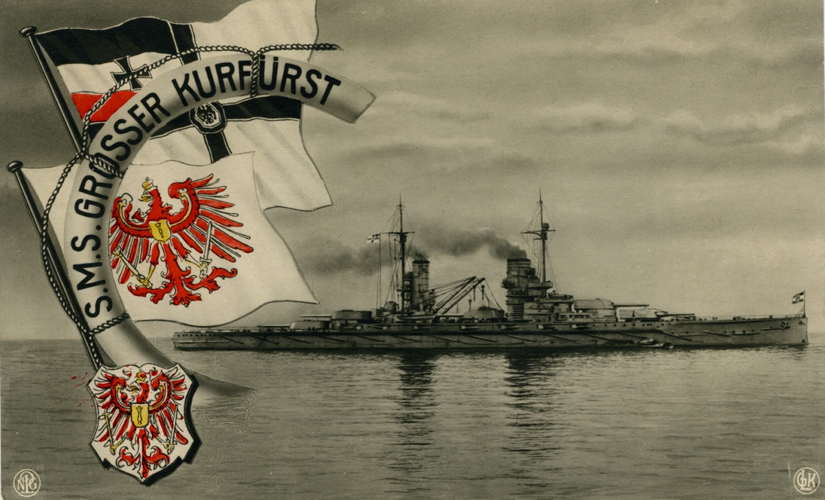 Tyska slagskeppet SMS GROSSER KURFÜRST. Vykort.