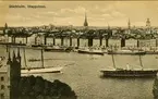 Stockholm. Vy över Skeppsbron, fartyg på Strömmen.