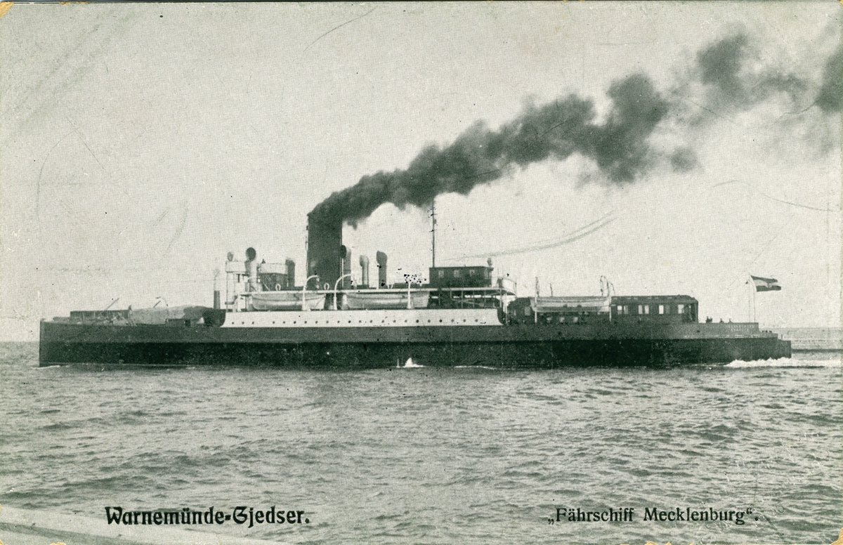 Warnemünde-Gjedser Fährschiff Mecklenburg
[baksida med linjekarta mm]