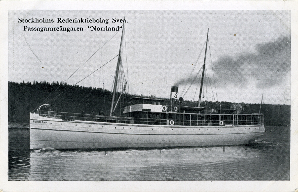 Stockholms Rederiaktiebolag Svea. Passagerarångaren "Norrland"

[Baksida med tidtabell etc]