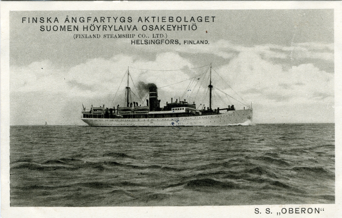 Finska Ångfartygs Aktieboalget
Suomen Höyrylaiva Osakeyhtiö...
S.S. "Oberon"...