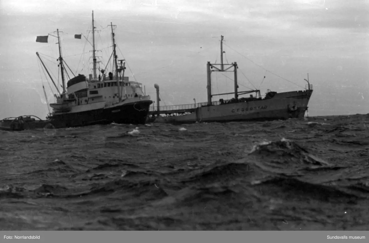 Norska oljetankern Gogstad som strandade vid Bremö kalv den 1 december 1964.