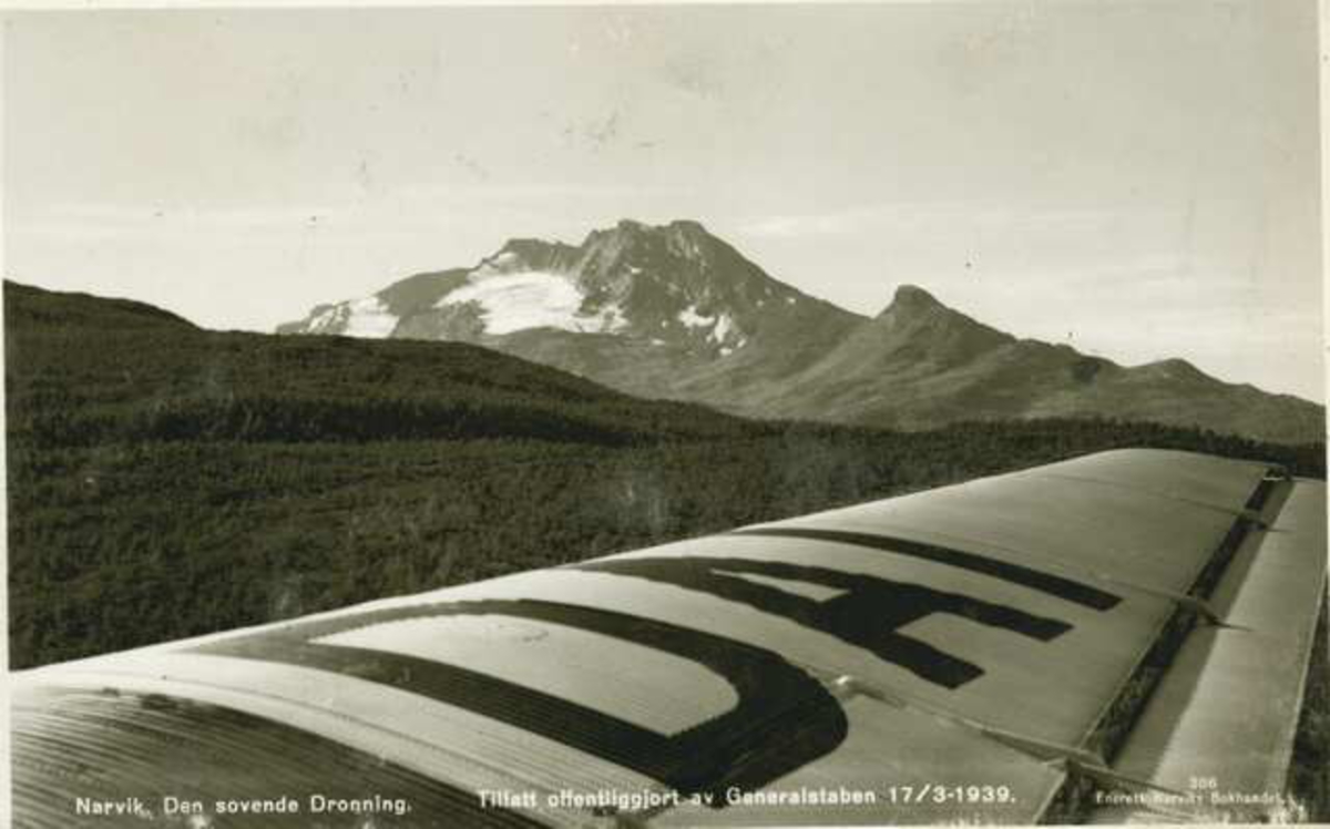 Flyvinge. Den sovende dronning. Bildet er tatt fra DNLs (Det Norske Luftfartsselskap) Junkers Ju52/3m LN-DAI "Hauken" serienr.5751. Flyet totalhavarerte og sank 01.03.1943 i Hommelvika utenfor Trondheim.