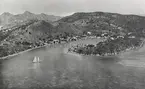 Hamnen i Gustavia, Saint-Barthélemy. Odaterat flygfoto.