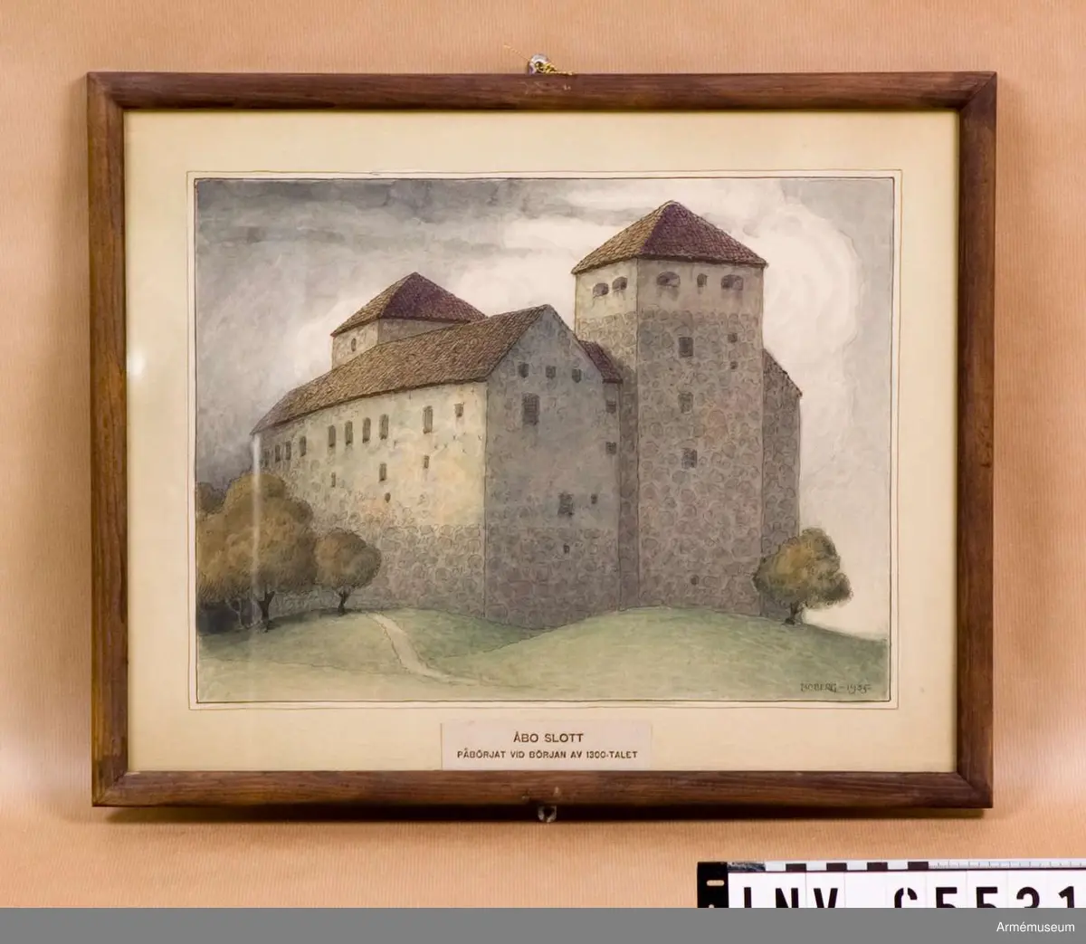 Akvarell av arkitekten Ferdinand Boberg föreställande Åbo slott.