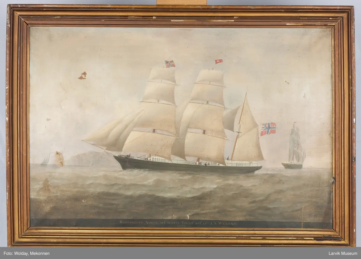 NORGE
Nasjon: Norsk
Type: Bark
Byggeår: 1859
Byggested: Hølen, Larvik, Norge
Verft: Hølens Skibsværft (H. Chr. Jahnsen)
Endelig skjebne: Canad - UK. Trelast. Savnes 1878 i Nord-Atlanteren.