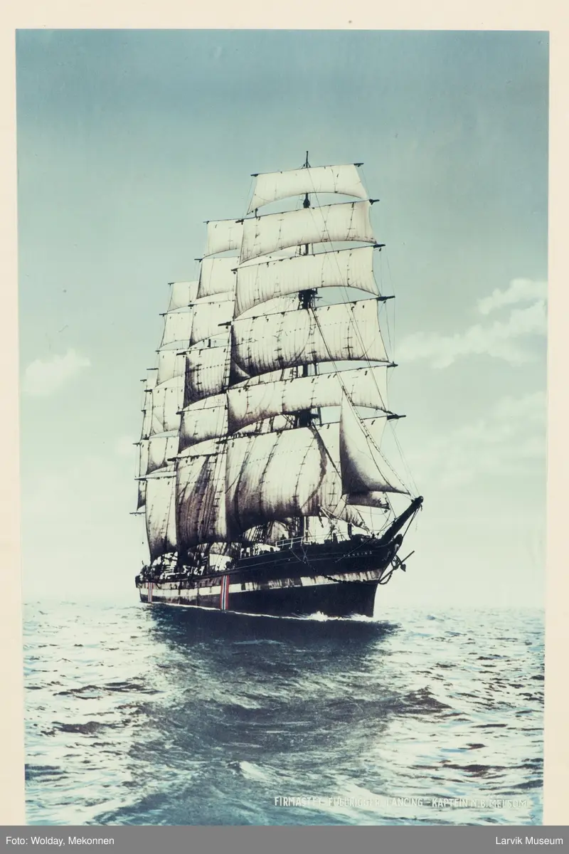 "Lancing" av Larvik, firmastet fullrigger, utenfor Skagen.  Kaptein N.B. Melsom