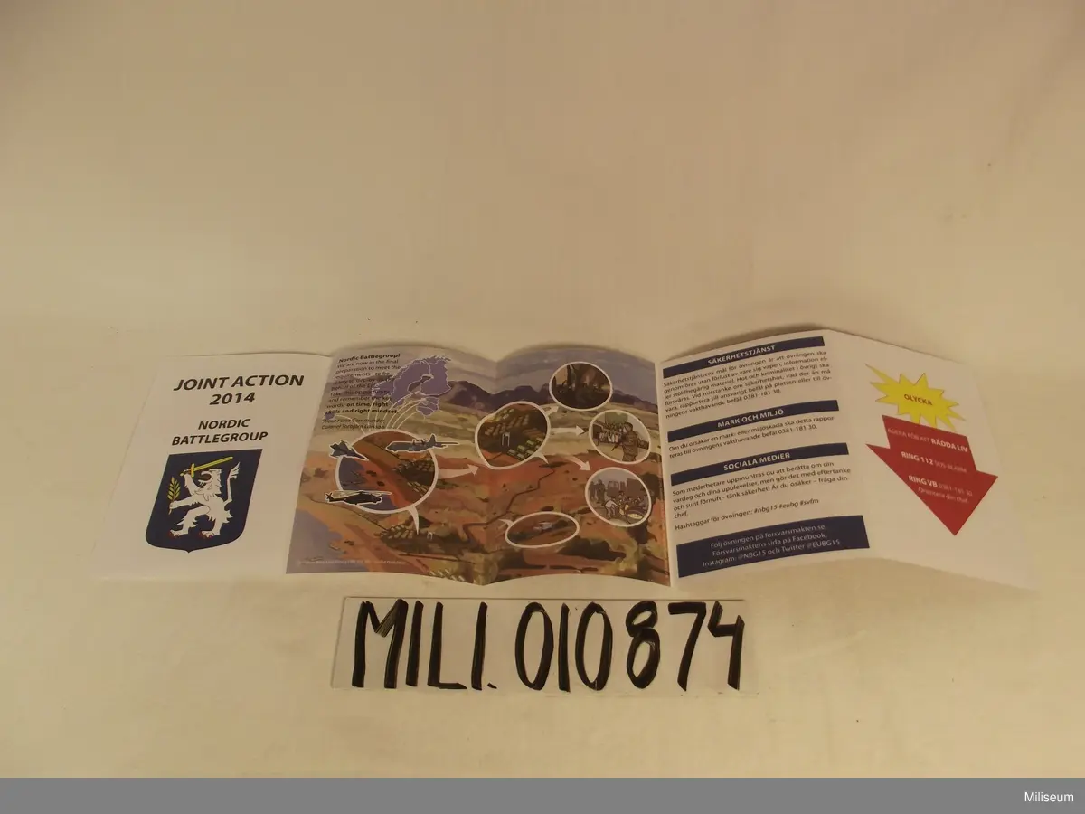 Broschyr med information om "joint Action 2014" som var en storövning med Nordic Battlegroup