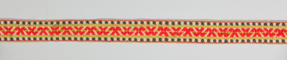 Kjolsäck inspirerad av kjolsäckarna från Leksands socken, Dalarna. Modell med u-formad öppning. Tillverkad med framstycke och bakstycke av svart ylletyg, med applikationer av kläde i grönt, mörkrött och orange, fastsydda med maskin. Motiv: centralt placerad hjärtblomma med slingor och trekanter på sidorna. Broderi utfört med bomulls- och konstsilkegarn i vitt, grönt och gult: flätsöm, stjälksöm och sticksöm. Kantat runtom med rött diagonalvävt ylleband. Midjeband handvävt, med plockat mönster i rött ullgarn på vit botten, kantränder i grönt och svart, hakar och trådtränsar.