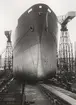 Det norska lastmotorfartyget SALLY STOVE av Oslo är klar att löpa av stapeln den 13 juli 1960.