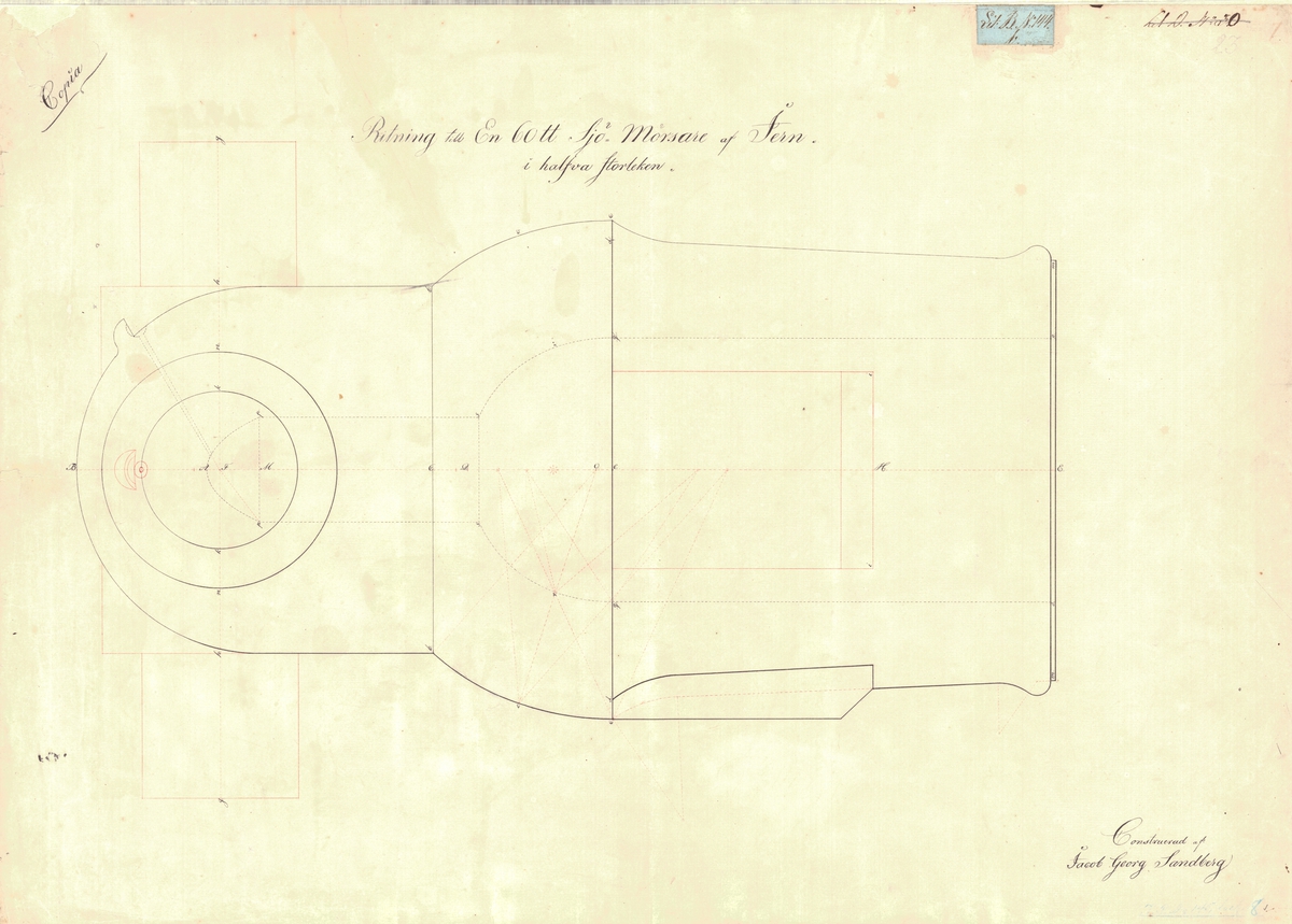 Ritning till en 60 pundig sjömörsare av järn, med förslagshäfte