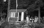 Intill tallskogen ligger en liten koloni- eller sommarstuga i Jönköping. Familjen är samlad kring kaffebordet en sommardag.